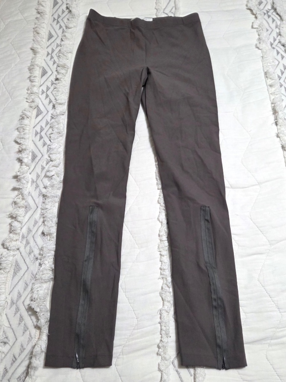 ELAINE KIM Women's Taupe Tech Stretch Ankle Zipper Pants Small
